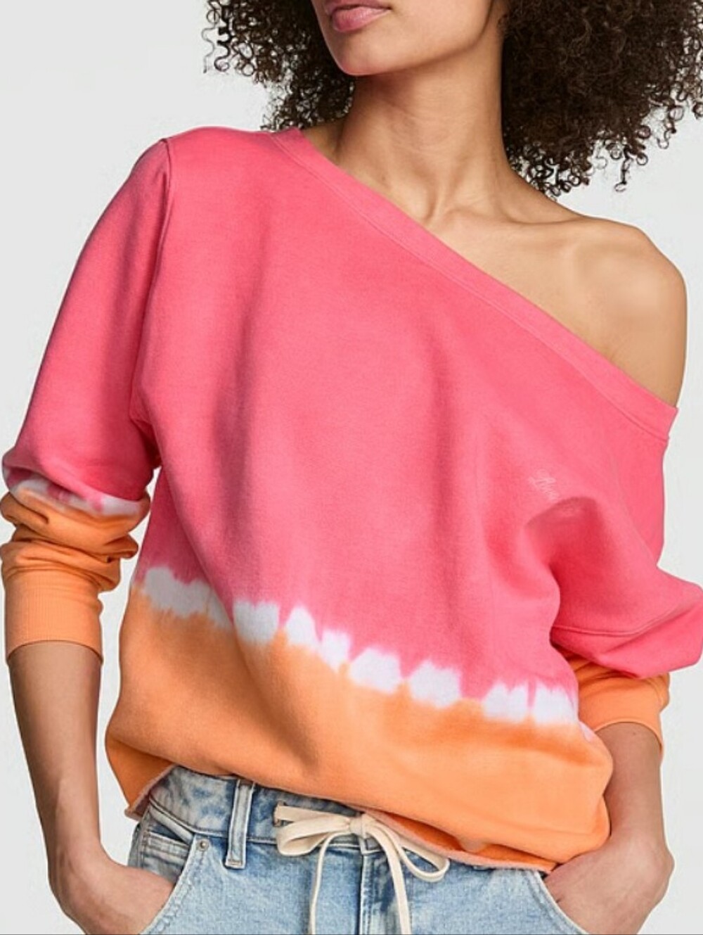 VS Pink Campus Fleece Rib Off-The-Shoulder Sweatshirt Sz Med NWT